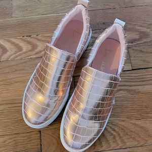 Cassay Rose Gold Crocodile-Embossed Platform Slip-On Sneakers